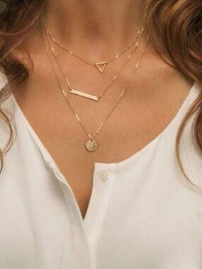 Geometric Boho Indie Layered Gold Necklace